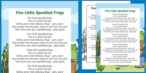 Five Speckled Frogs Nursery Rhyme Poster