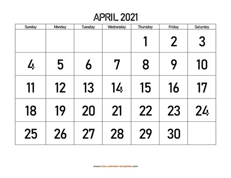 April 2021 Free Calendar Tempplate | Free-calendar-template.com