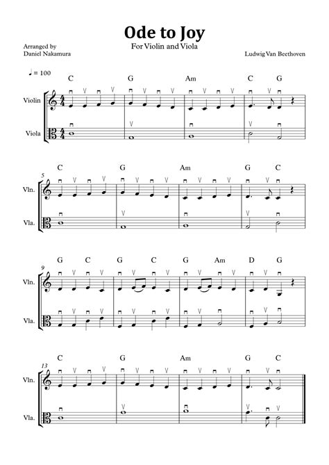 Ode to Joy (Easy Violin and Viola) (arr. Daniel Nakamura) by Ludwig van ...