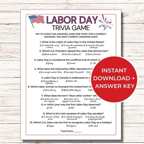 Labor Day Trivia Game, Printable Labor Day Party Game, Fun Labor Day ...