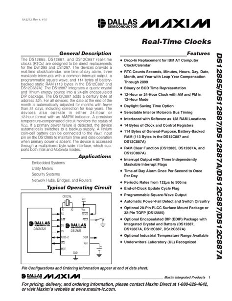 DS12C887 Datasheet PDF (Real Time Clock) | Maxim Integrated (now Analog ...