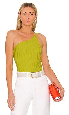 JONATHAN SIMKHAI STANDARD Peri Rib Jersey On Shoulder Tank in Lime Drop ...