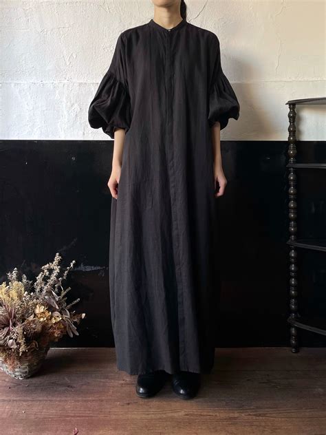 suzuki takayuki puff-sleeve shirt dress A231-10 black | TALE COCOON