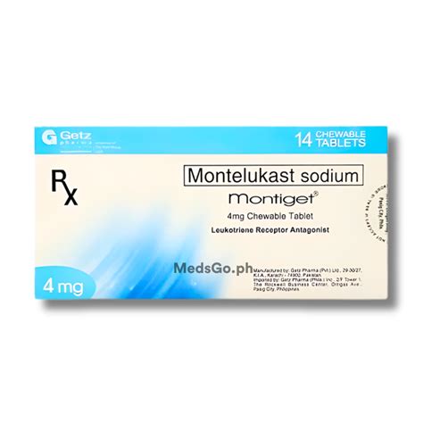 MONTIGET Montelukast 4mg - 1 Box x 14 Chewable Tabs price in the ...