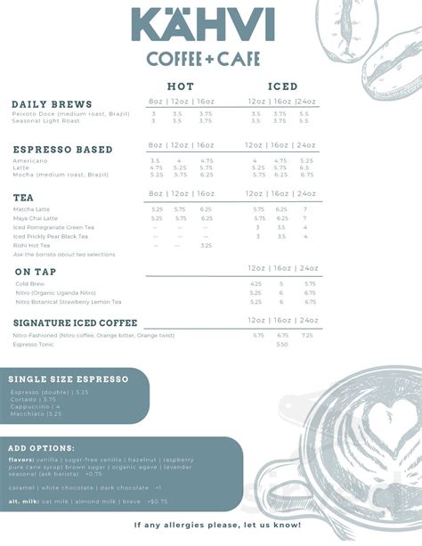 Kahvi Coffee + Cafe menu in Phoenix, Arizona, USA