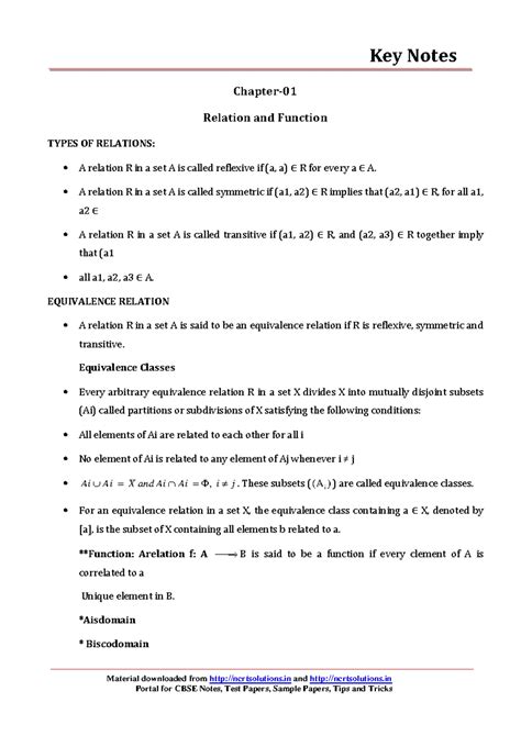 12 maths key notes ch 01 relations and functions - Key Notes Material ...