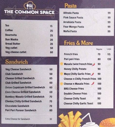 Menu at The Common Space, Pune, Near