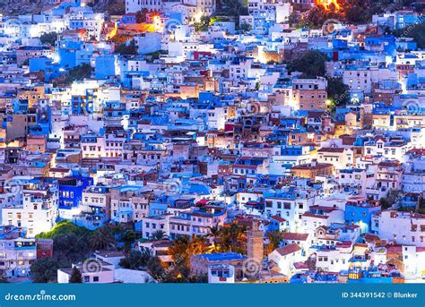 Chefchaouen, Morocco: Blue City in Night Lights of the Old Walled City ...