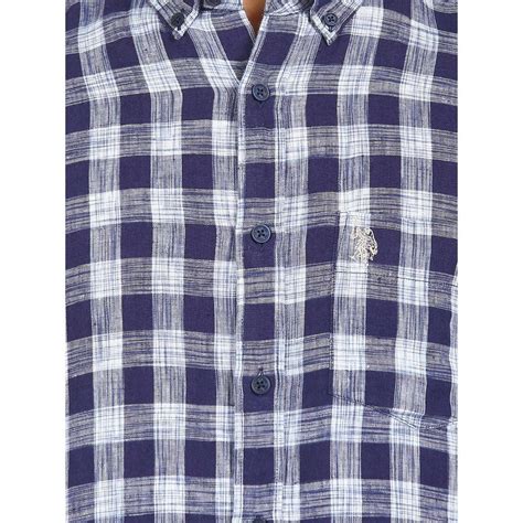 Buy U.S. POLO ASSN. Men Blue Check Button Down Collar Linen Casual ...