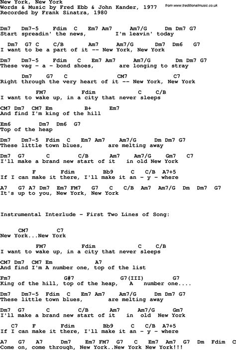 Song lyrics with guitar chords for New York, New York - Frank Sinatra, 1980