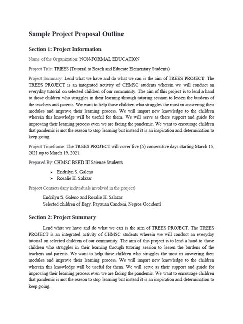 Community Project Proposal Outline EDUNFE 2nd Sem 2021 Edited | PDF ...