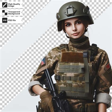 A female soldier with a gun in the middle of her face | Premium AI ...