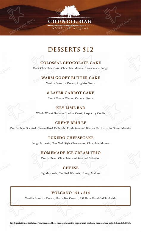 Menu at Council Oak Steaks & Seafood (in Seminole Hard Rock Tampa ...