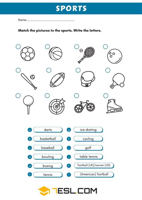 Sports Worksheet 的图像结果