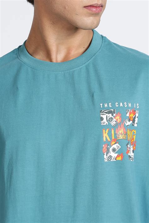 Cyan Oversized Printed T-Shirt for Men | Color Hunt