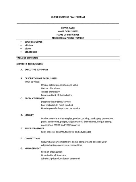 Sample Simple Business Plan Template 的图像结果