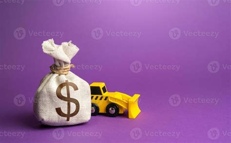 Bulldozer and dollar money bag. Construction equipment rental ...