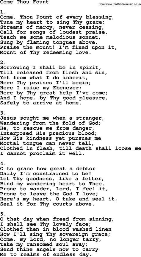 Come Thou Fount - Apostolic and Pentecostal Hymns and Songs lyrics, and PDF