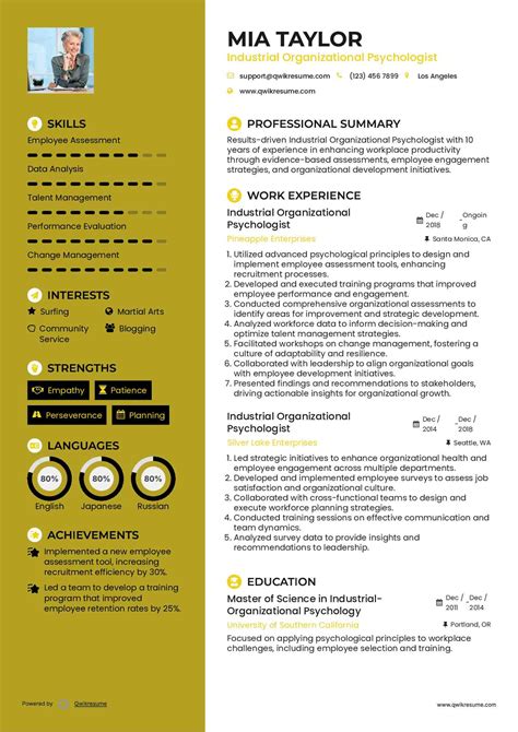 10+ Industrial Organizational Psychologist Resume Samples & Templates for 2025
