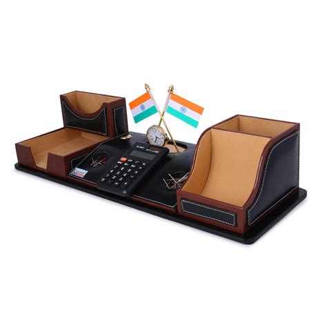 Rasper Black Leather Multipurpose Desk Organizer Pen Stand Holder With ...