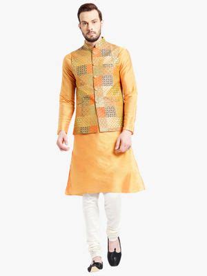 Buy KISAH Men Multi Coloured Printed Silk Blend Kurta Jacket Churidar ...