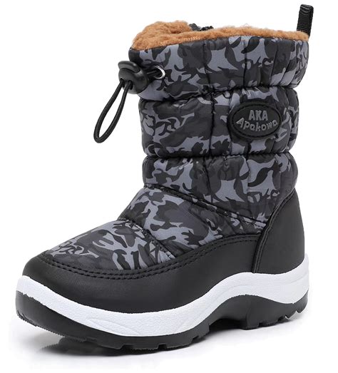 Apakowa Kids Boys Girls Snow Boots Side Zipper Water Resistant Warm ...