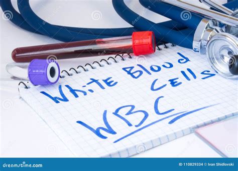 White Blood Cell WBC Count Procedure Test. Laboratory Test Tubes with Blood, Stethoscope, Smear ...