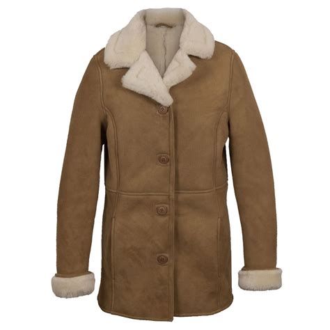 Women Tan Suede Sheepskin Coat - Real Leather Garments