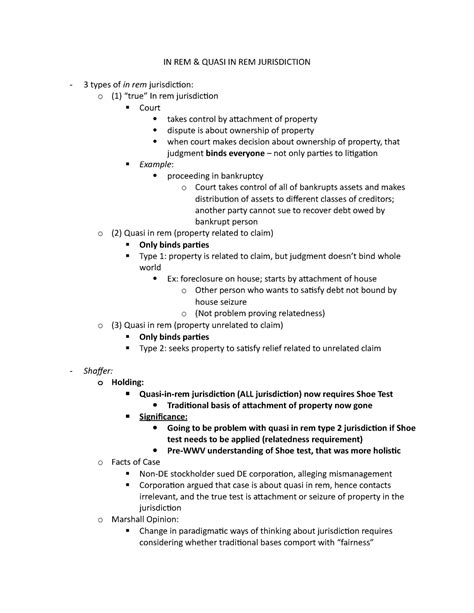 Personal Jurisdiction - In Rem - IN REM & QUASI IN REM JURISDICTION 3 ...