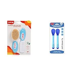 Buy LuvLap Baby Comb with Rounded Tip & Baby Hair Brush (White & Blue ...