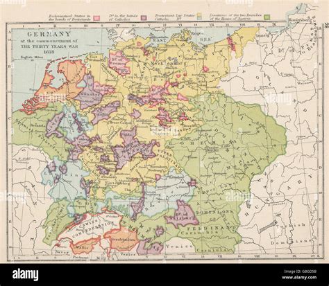 GERMANY 1618: 30 years war. Protestant & Catholic states, 1907 antique ...