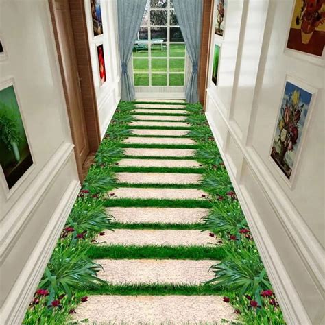 Large Carpet 3D Corridor Green Garden Path Long Carpet Living Room ...