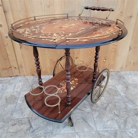 Vintage Italian Marquetry Two Tier Drop-Leaf Dessert/Bar Cart Trolley ...