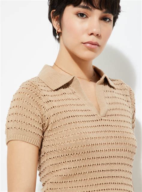 Buy URB_N Open Knit Crop Polo T-shirt Online at just Rs. 699.0 ...