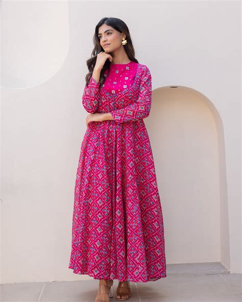 Buy Pink Bandhani Maxi DressOnline In India – Ambraee