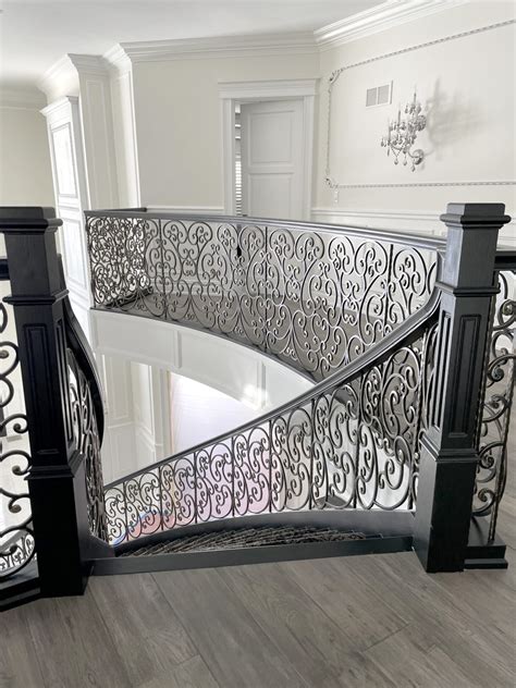 French Country wrought iron railings painted flat black in Oak Brook ...
