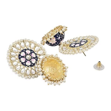Etnico Gold Plated Traditional Meenakari Kundan & Pearl Jhumka Earring ...