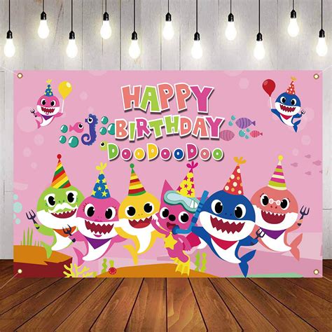 Baby Shark Backdrop For Birthday Party Supplies 5x3feet Blue Cartoon ...