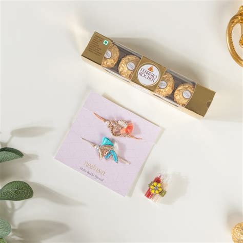 Tea Cup Rakhi Gift Hamper Set Of 4 Online - Premium Gift Hamper | Nestasia