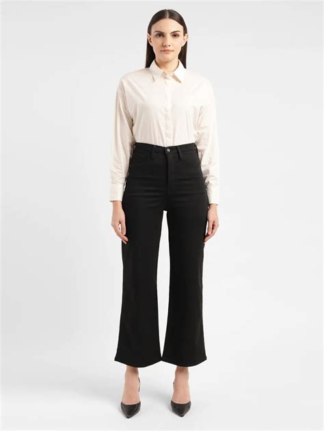 Women's Redloop Black Ribcage Bell Bottom Wide Leg Fit High Rise Jeans ...