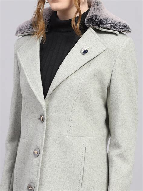 Buy Women Grey Solid Notch lapel Collar Full Sleeve Coat Online in ...