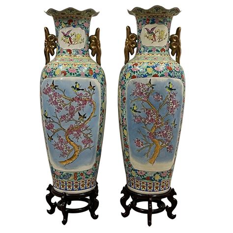 Pair of Vintage Chinese Famille Rose Porcelain Floor Vases at 1stDibs ...