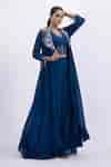 Buy Blue Modal, Satin, Organza, Chiffon Beads V-neck, Embroidered Top ...