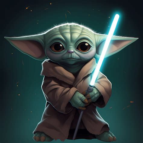 Baby Yoda Holding Lightsaber Star Wars Mandalorian Digital Image ...