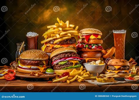 Useless Junk Food Piled Up on the Table. Created Using Generative AI Stock Photo - Image of ...
