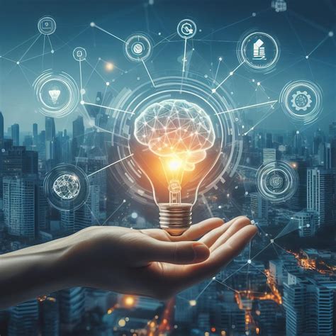 Innovative Konzepte und Ideen eine Hand mit einer Glühbirne und ein ...