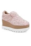Buy Pink Jam Floral Embroidered Wedge Sneakers by Anaar Online at Aza ...