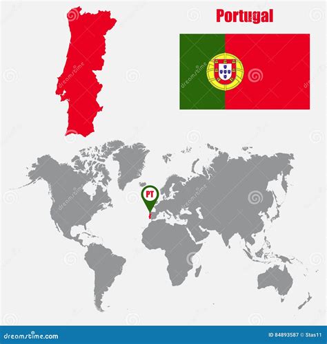 Portugal Map on a World Map with Flag and Map Pointer. Vector ...