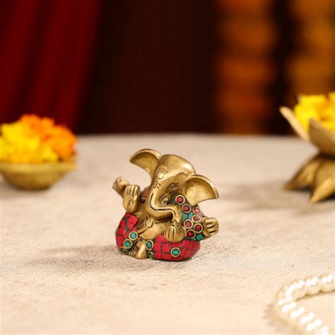 Buy Brass Lord Ganesha Idol With Colourful Traditional Attire – Ethnic ...