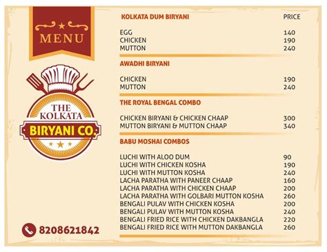 Menu at The kolkata Biryani Co., Pune, Shop no 13